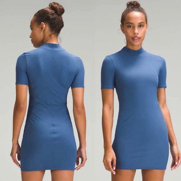 Lululemon 2023 All Aligned Ribbed Short Sleeve Dress Pitch Blue Nulu Athleisure - Picture 14 of 14